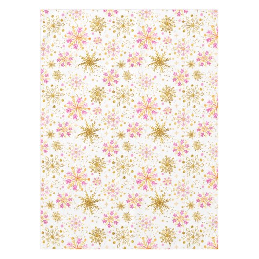 Rosa und goldene Winterschneeflocken Tischdecke (Vorderseite)