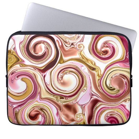Rosa und goldene Wirbel Laptopschutzhülle (Vorderseite)