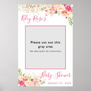 Rosa‑ und goldener Blumen‑Babyshower‑Fotoprop‑Rahm Poster
