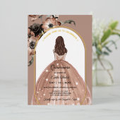 Rosa und goldener Blumenstrauch Quinceñera Real Folieneinladung (Stehend vorne)