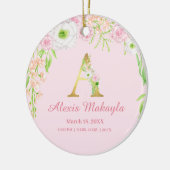Rosa und goldener Buchstabe "A" Blumenmonogramm Ge Keramik Ornament (Links)
