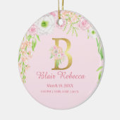 Rosa und goldener Buchstabe "B" Blumenmonogramm Ge Keramik Ornament (Links)