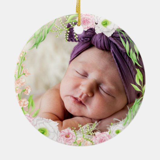 Rosa und goldener Buchstabe "B" Blumenmonogramm Ge Keramik Ornament (Hinten)