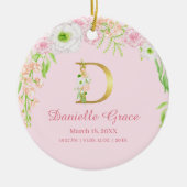 Rosa und goldener Buchstabe "D" Blumenmonogramm Ge Keramik Ornament (Vorne)