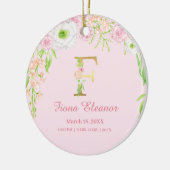 Rosa und goldener Buchstabe "F" Blumenmonogramm Ge Keramik Ornament (Links)