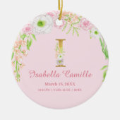 Rosa und goldener Buchstabe "I" Blumenmonogramm Ge Keramik Ornament (Vorne)
