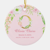 Rosa und goldener Buchstabe "O" Blumenmonogramm Ge Keramik Ornament (Vorne)