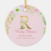 Rosa und goldener Buchstabe "R" Bläsermonogramm Ge Keramik Ornament (Vorne)