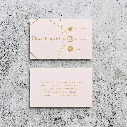 Rosa und goldener Effekt Social Links einfügen Kar Begleitkarte