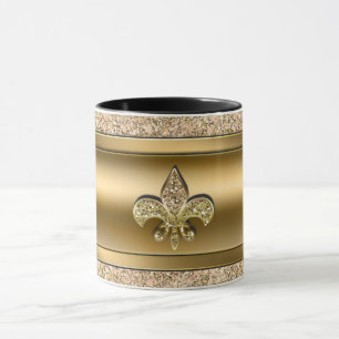 Rosa und goldener funkelnder Glitter-Fleur de lis Tasse