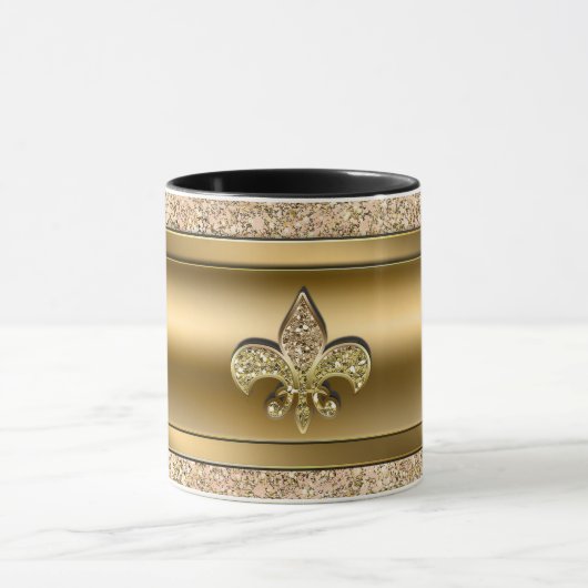 Rosa und goldener funkelnder Glitter-Fleur de lis Tasse (Zentrum)