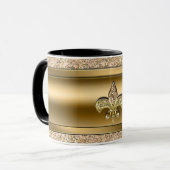 Rosa und goldener funkelnder Glitter-Fleur de lis Tasse (Vorderseite Links)