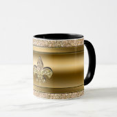 Rosa und goldener funkelnder Glitter-Fleur de lis Tasse (VorderseiteRechts)