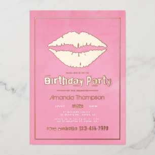 Rosa und Goldener Geburtstag Kuss Lippen Folieneinladung