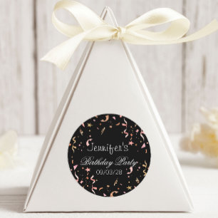 Rosa und goldener Glitter-Konfetti auf schwarzem H Runder Aufkleber