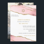 Rosa und goldener Glitzer Agate, Bat Mitzvah Foto Einladung<br><div class="desc">Dieses moderne Design besticht durch eine wunderschöne Passgrenze und einen eigenen Text sowie ein Foto auf der Rückseite. Verwenden Sie das Vorlagenformular, um den Text hinzuzufügen.\ und das Foto. Die erweiterten Editiermenüs, auf die Sie durch die Option "Weitere Anpassung" zugreifen können, ermöglichen Ihnen, die Schriftart, Farben und Layout zu ändern....</div>