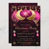 Rosa und goldener Glitzer Baubles Weihnachtsfest P Einladung (Vorne/Hinten)