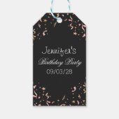 Rosa und goldener Glitzer Confetti auf schwarzem H Geschenkanhänger (Vorderseite)