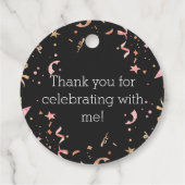 Rosa und goldener Glitzer Confetti auf schwarzem H Geschenkanhänger (Rückseite)