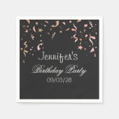 Rosa und goldener Glitzer Confetti auf schwarzem H Serviette (Vorderseite)