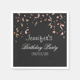 Rosa und goldener Glitzer Confetti auf schwarzem H Serviette