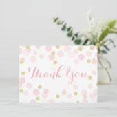 Rosa und goldener Glitzer Confetti Dankeskarte (Stehend Vorderseite)