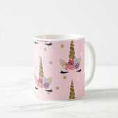 Rosa und goldener Glitzer Einhorn Blumenhorn Moder Kaffeetasse (VorderseiteRechts)