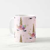 Rosa und goldener Glitzer Einhorn Blumenhorn Moder Kaffeetasse (Vorderseite Links)