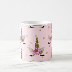 Rosa und goldener Glitzer Einhorn Blumenhorn Moder Kaffeetasse