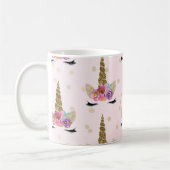 Rosa und goldener Glitzer Einhorn Blumenhorn Moder Kaffeetasse (Links)