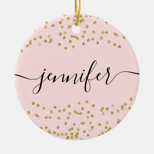 Rosa und goldener Glitzer Keramik Ornament (Vorne)