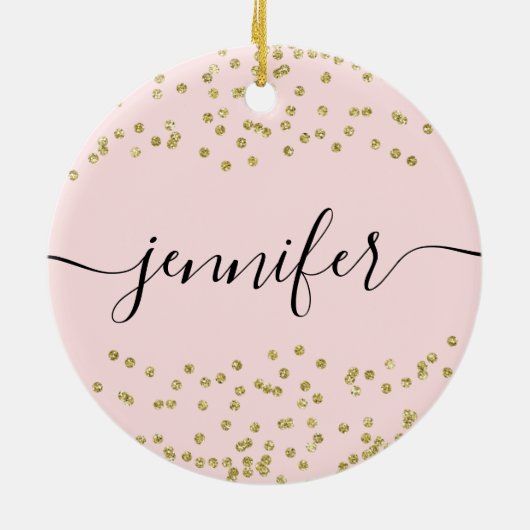 Rosa und goldener Glitzer Keramik Ornament (Hinten)