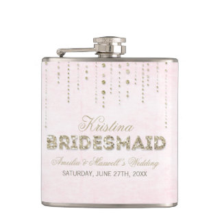 Rosa und goldener Glitzer Look Bridesmaid Flask Flachmann