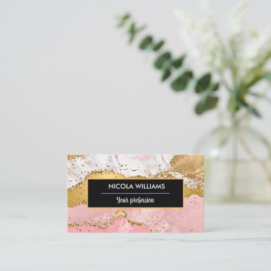 Rosa und goldener Glitzer Marmorschlauch Visitenkarte (Stehend Vorderseite)
