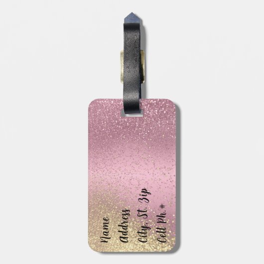 Rosa und goldener Glitzer - Monogramm-Gepäckmarke Gepäckanhänger (Rückseite vertikal)