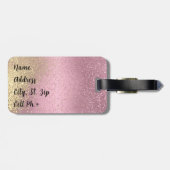 Rosa und goldener Glitzer - Monogramm-Gepäckmarke Gepäckanhänger (Rückseite horizontal)
