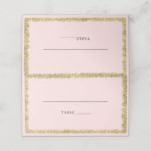 Rosa und goldener Glitzer Platzkarte (Außenseite Aufgefaltet)