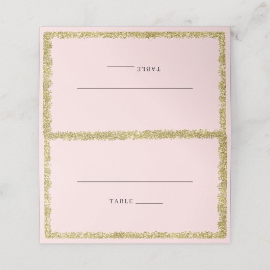 Rosa und goldener Glitzer Platzkarte (Außenseite Aufgefaltet)