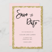 Rosa und goldener Glitzer Save the Date Einladung (Vorne/Hinten)