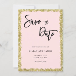 Rosa und goldener Glitzer Save the Date Einladung
