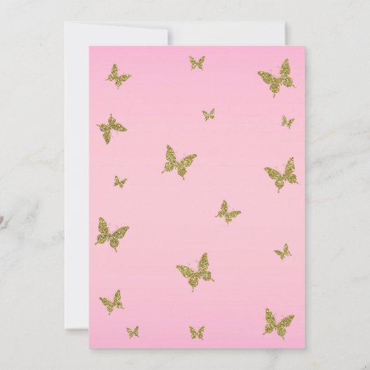 Rosa und goldener Glitzer Schmetterling Sweet 16 P Einladung (Rückseite)
