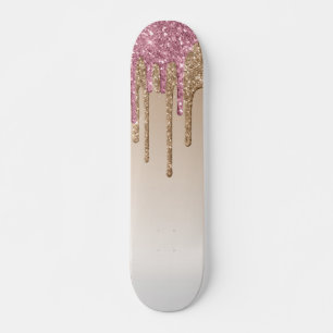 Rosa und goldener Glitzer Skateboard