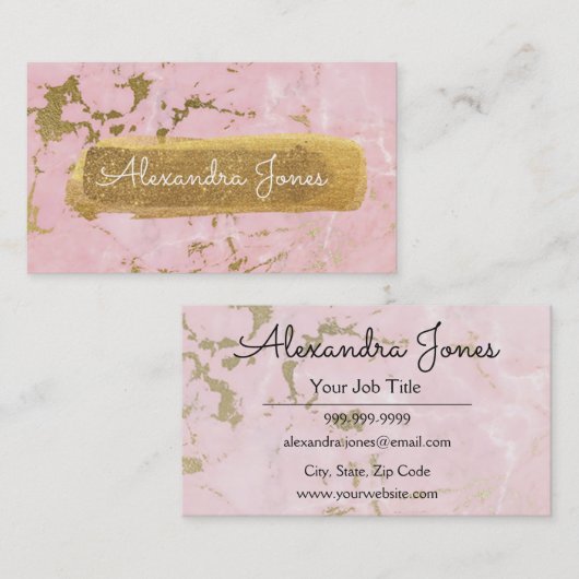 Rosa und goldener Glitzer und Marmor Visitenkarte (Vorne/Hinten)