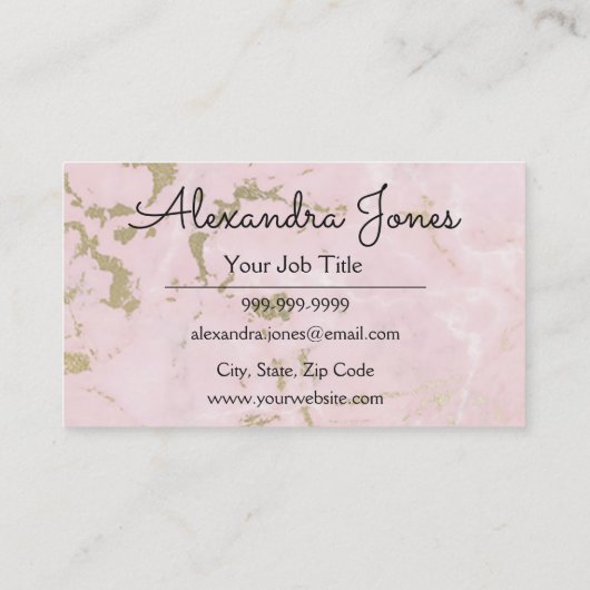 Rosa und goldener Glitzer und Marmor Visitenkarte (Rückseite)