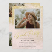 Rosa und goldener Glitzer Vertical 4 Foto Grad Par Einladung (Vorne/Hinten)