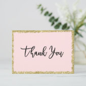 Rosa und goldener Glitzer Vielen Dank. Dankeskarte (Stehend Vorderseite)