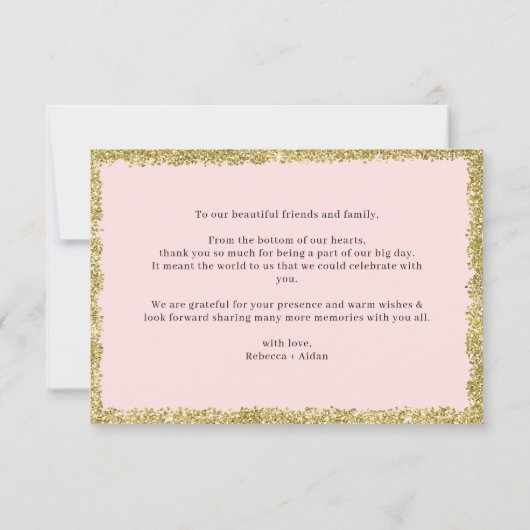 Rosa und goldener Glitzer Vielen Dank. Dankeskarte (Rückseite)