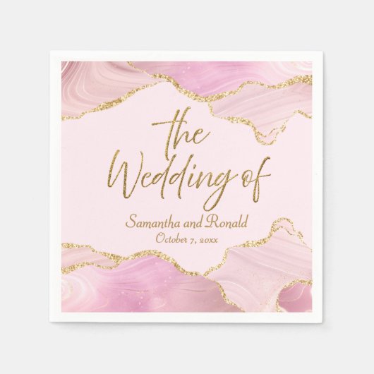 Rosa und goldener Glitzer vor der Hochzeit von Serviette (Vorderseite)