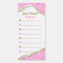 Rosa und goldener Glitzer zur Liste magnetischer N