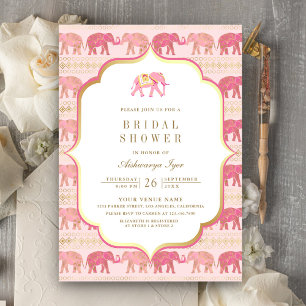 Rosa und goldener indischer Elefant Brautparty Einladung